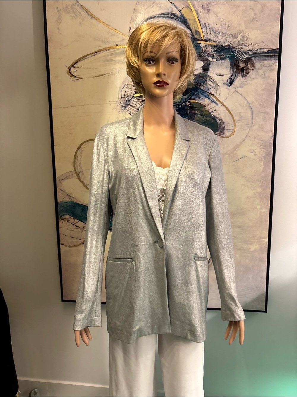 Zara Silver Metallic Blazer Jacket R1 - Picture 2 of 16